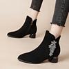 2024 Hot Selling New Women's Ankle Boots High Heels Formal Shoes Pointed Toe Flower Shiny Short Boots New Winter Zipper Shoes