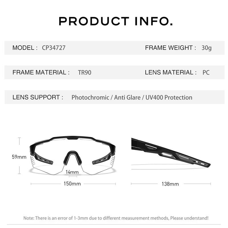 CAPONI Men Sunglasses Original Anti-fog Windproof Photochromic Outdoor Sport Cycling Goggles Anti Glare UV400 Glasses BS34727