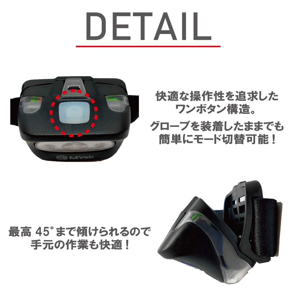 Налобный фонарь MYsk UV в Люменах Часы Пылезащищенный и Встроенный УФ Требуется 3 ААА [Разработано в Японии, 5-200 Яркость, 4-36 Работа, Водостойкий,