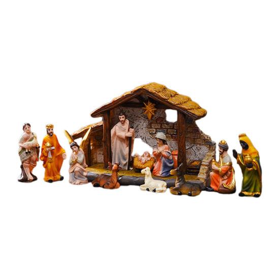 Nativity Scene Set Stable Resin Christmas Manger Figurines for Home Decor Holiday Tabletop Display Gifts