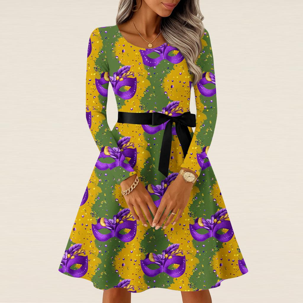 Women's Casual Fashion Long Sleeve Vintage Long Dresses