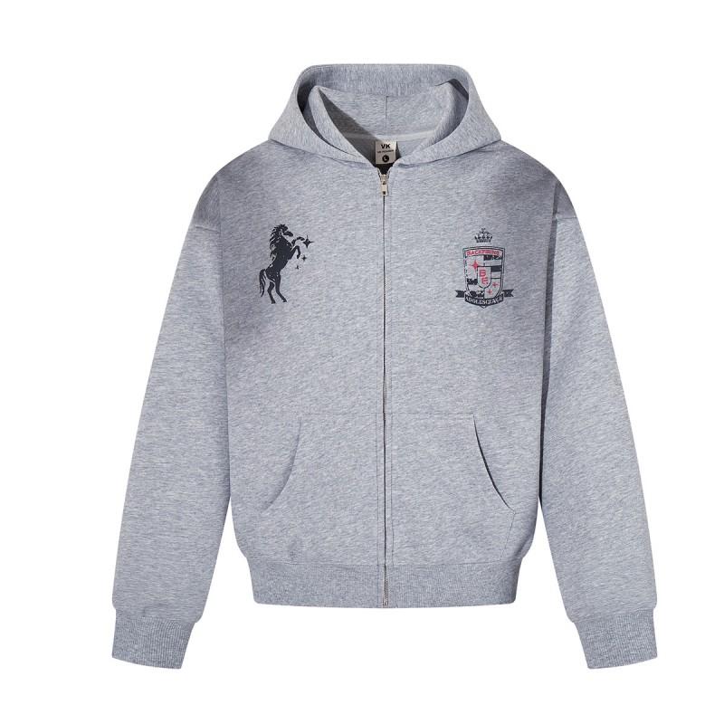 American Vintage Distressed Zip Hoodie Mens Loose Fit Casual Sweatshirt Streetwear