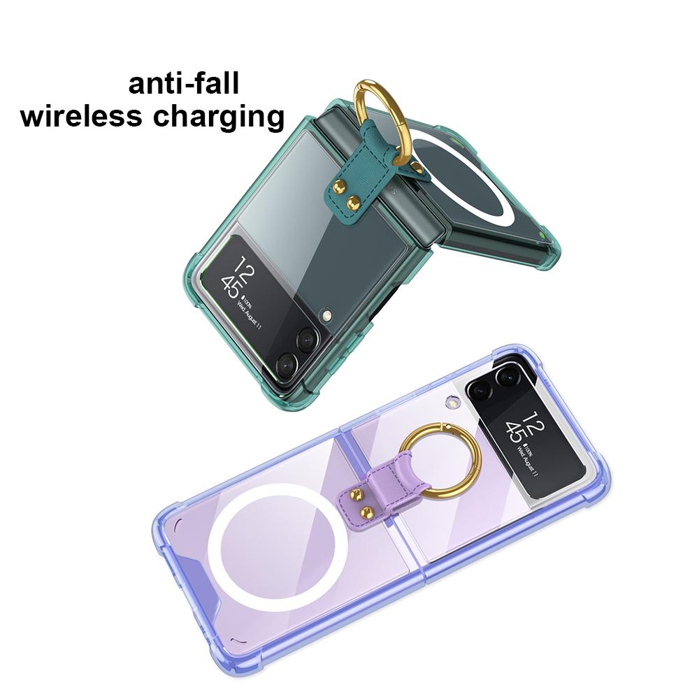 Магнитный чехол для Magsafe с беспроводной зарядкой для Samsung Galaxy Z Flip 4 3 Flip4 Flip3, прозрачный прозрачный чехол с кольцевым кронштейном