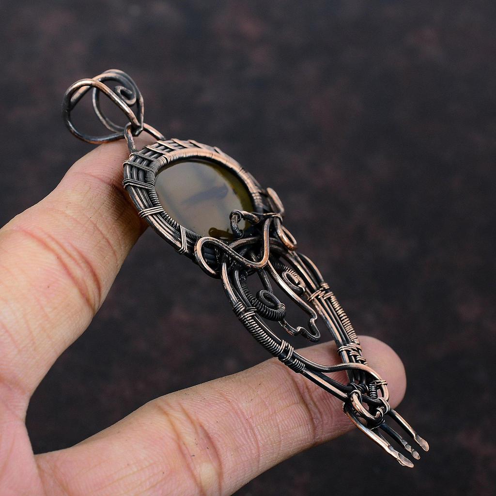 Подвеска из агата Монтана, подвеска из медной проволоки, подвеска ручной работы, драгоценный камень, медные украшения, потрясающий кулон, подарок для нее, ювелирные изделия из проволоки