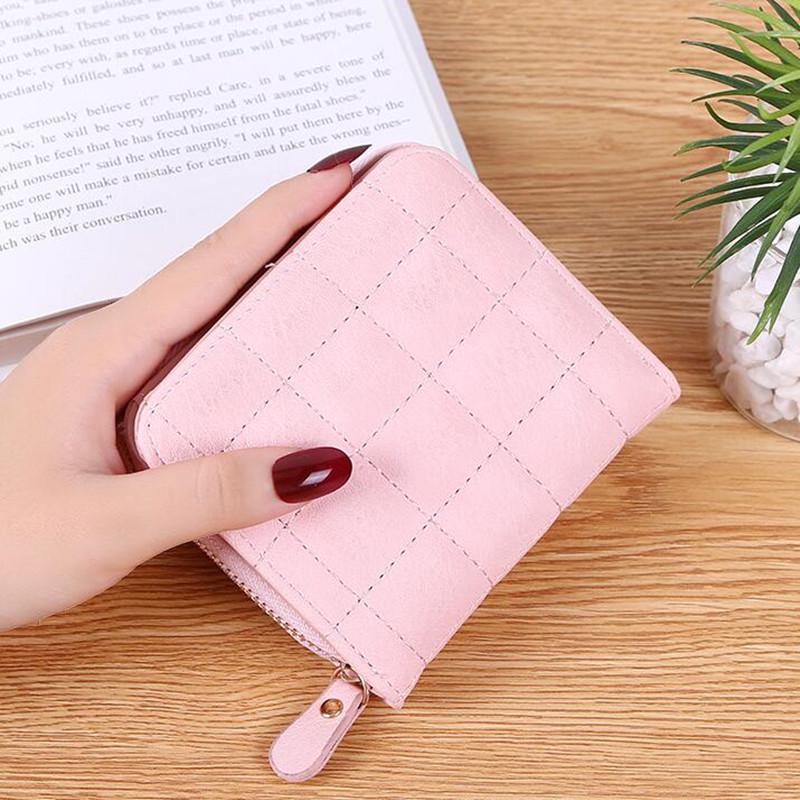 Women Short Wallets PU Leather Female Purse Plaid Cardholder Small Zipper Wallet MIT