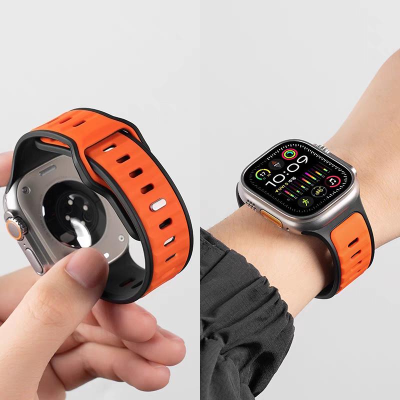 Спортивный двухцветный силиконовый ремешок для Apple Watch Band Ultra 2 49 мм 46 мм 42 44 45 мм браслет для Iwatch Series 10 9 8 7 6 SE 5 4 3