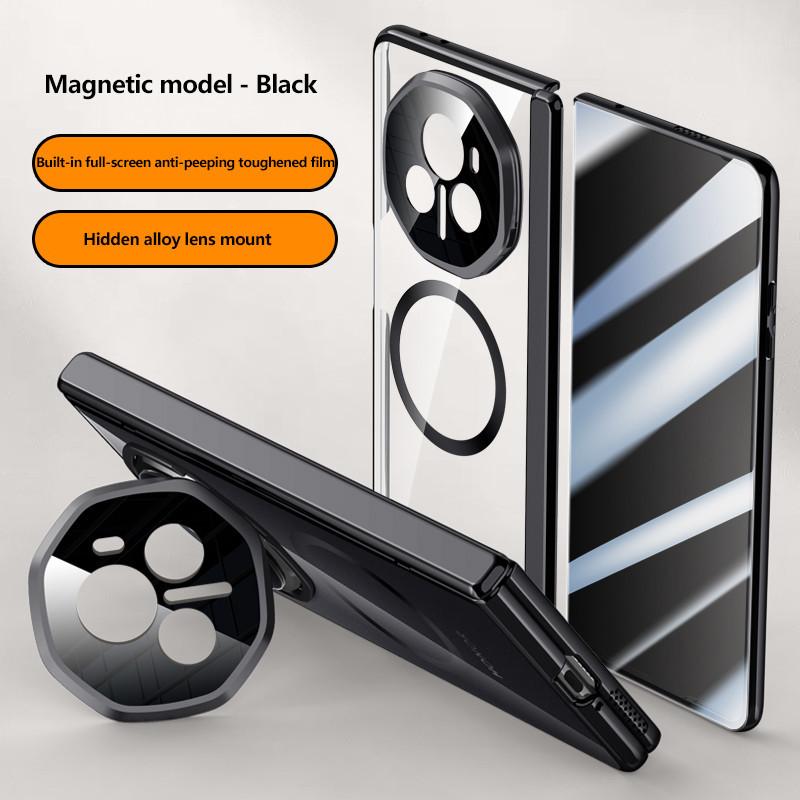 Electroplated Hinge Transparent Phone Case for Honor Magic V3 Metal Lens Holder with Tempered Film Shockproof Holder Business Cover