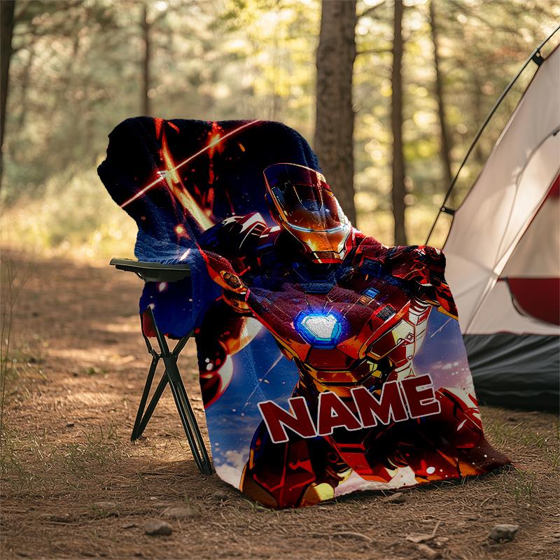 Customizable Iron Man Throw Blanket – Personalized Name, All-Season Cozy Snug Blanket, Machine Washable, Personalized Blanket
