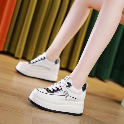 Весна новая танкетка маленькие белые туфли повседневные тонкие внутренняя высота увеличивающая маленькая маффиновая толстая подошва легкая женская обувь