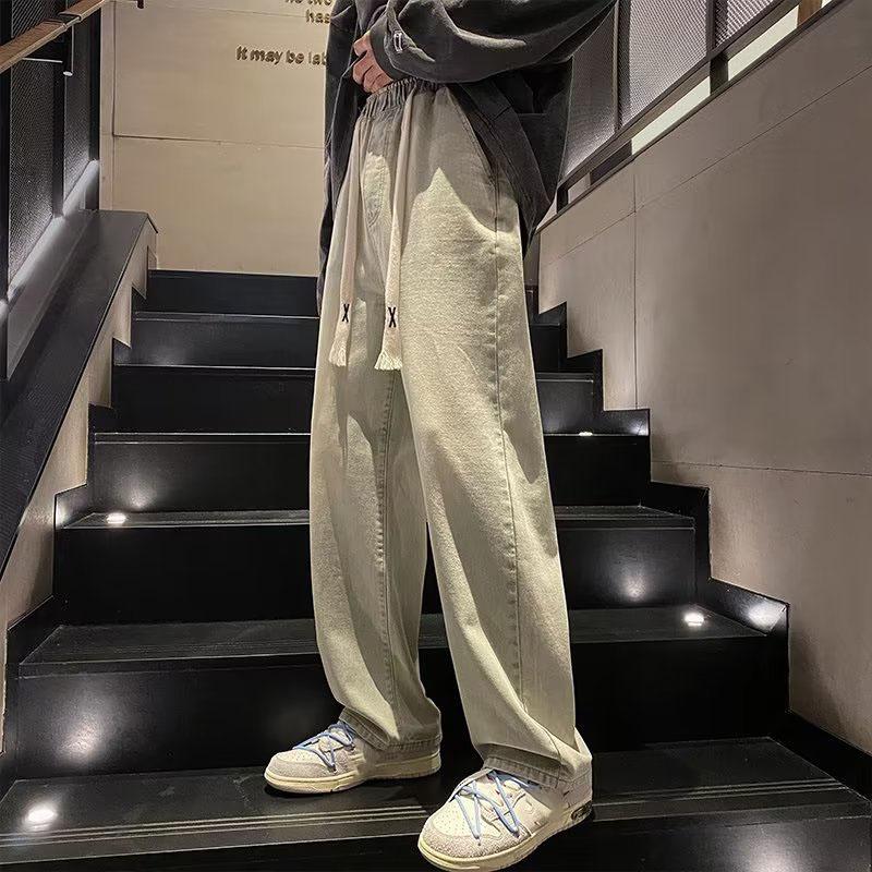 Весенние мужские повседневные широкие джинсы с эластичной резинкой на талии больших размеров