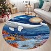 Coastal Ocean Wave Seagull Round Rug, Non-Slip Soft Teal Area Rug, Nordic Living Room Bedroom Floor Mat, Artistic Home Decor