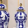 Сине-белый фарфоровый керамический генеральский сосуд, имбирная банка, китайская ретро-ваза, герметичная емкость для хранения, цветочный горшок, украшение для дома