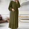 Spring and Autumn Women's Fashion Long Sleeve Vintage Solid Colour Ruffle Hem Long Dresses