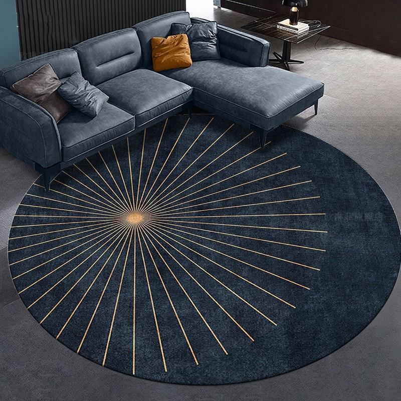 Round Household Carpet Black Geometric Pattern Mat Living Room Dressing Room Bedside Sofa Border Sliding Rug Home Decoration
