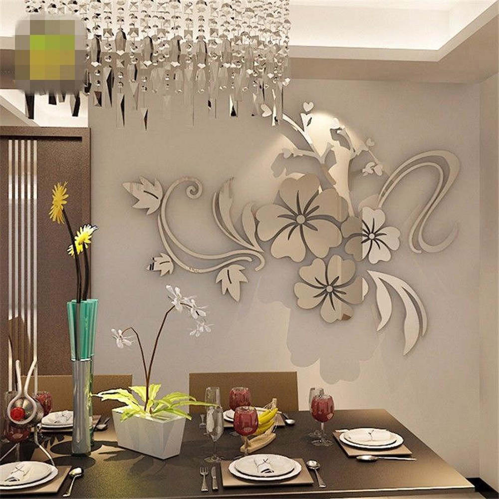 Acrylic Flower Mirror 3D Decorative Wall Stickers, Art Muralist for Bedroom TV Background Decoration