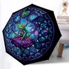 Futuristic Frog Mandala pattern umbrella, portable and foldable design, 8 ribs, a casual accessory for Halloween, Christmas, and birthday gifts.
