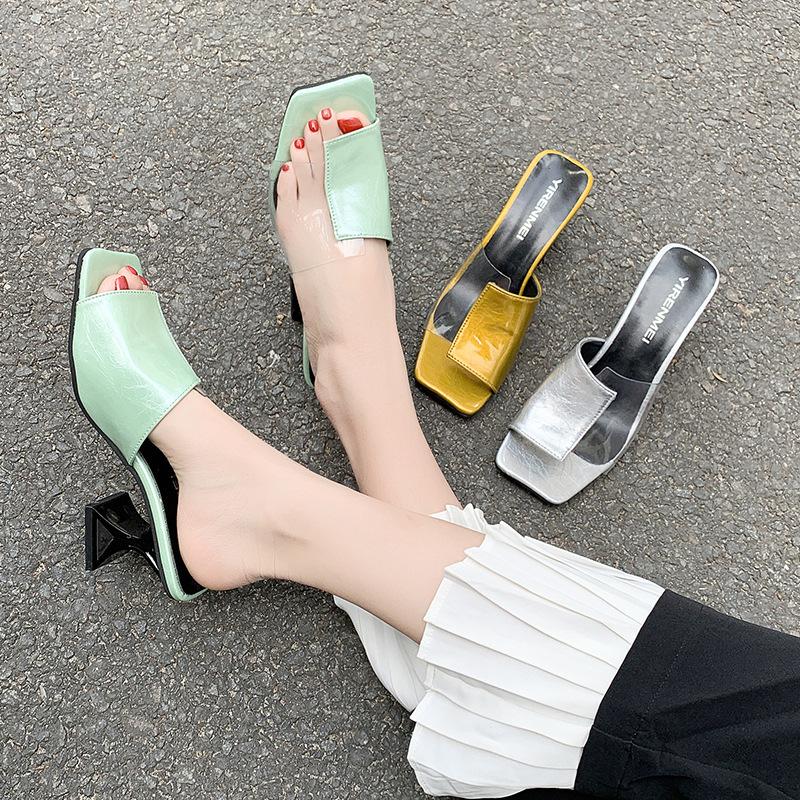 Women's Shoes Summer Transparent Film Slippers Color Matching Half Drag Sandals Open Toe Thick Heels Women Shoes