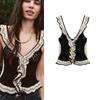 Spring New Cut Out Vest Camisole Laminated Jacquard Sleeveless Black and White French Knitting Tops 3991103