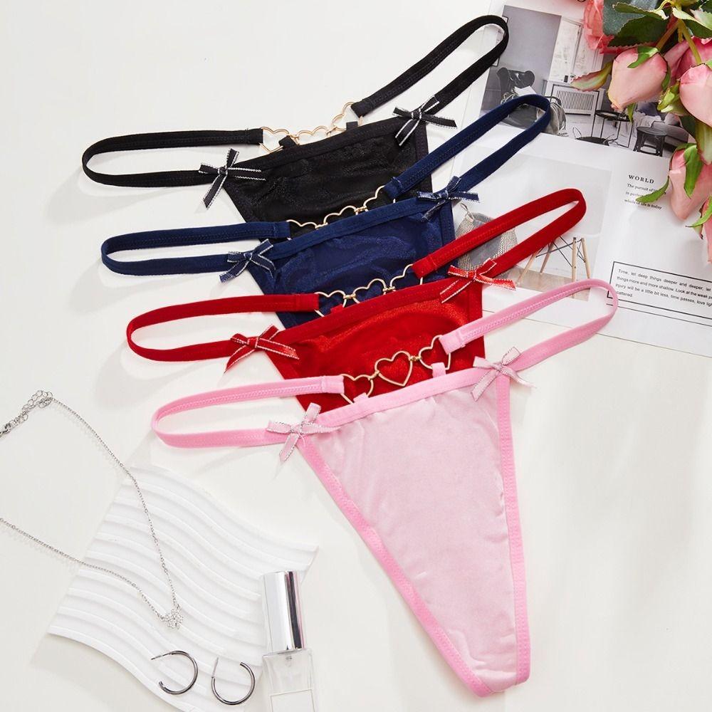 Solid Color Sexy G-String Heart Buckle Traceless Briefs Seamless Bow Thong Lady