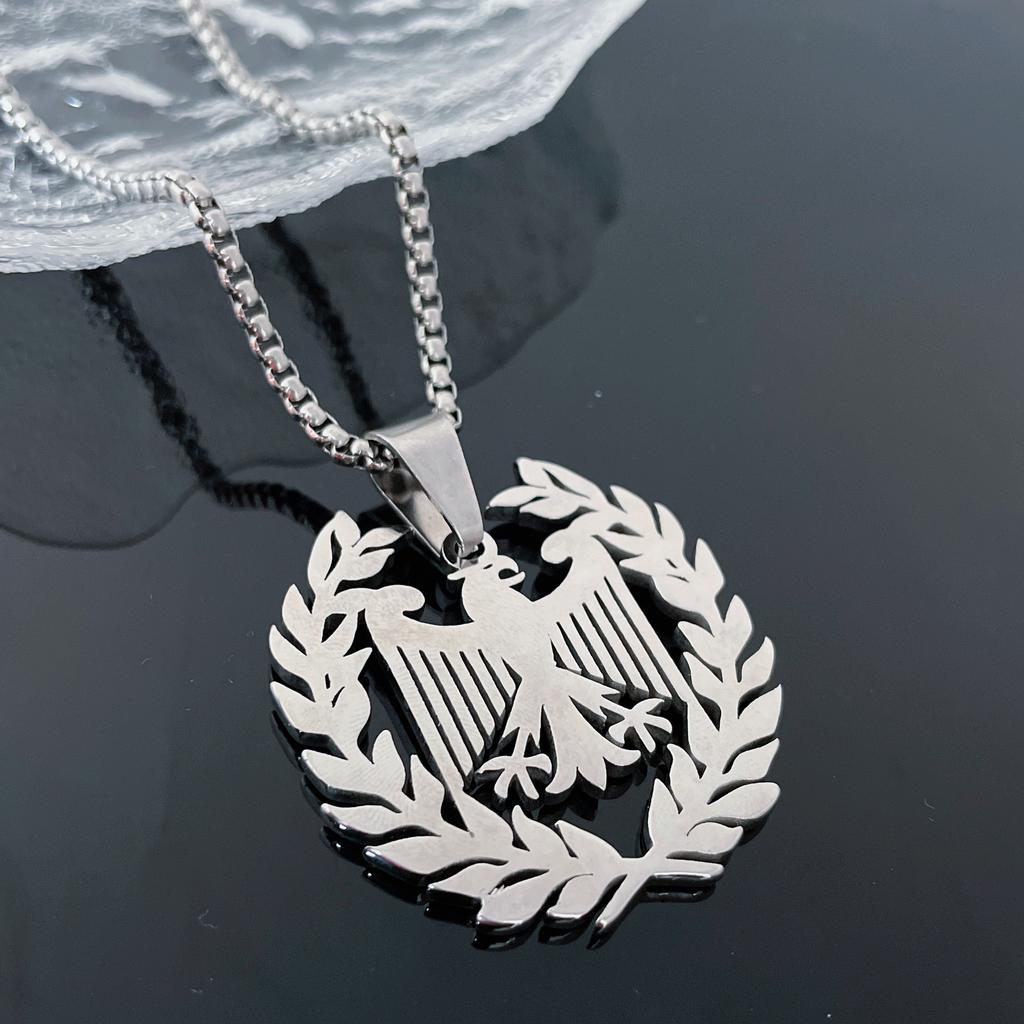 New German Eagle Arms Flag Pendant Necklace for Men Women Stainless Steel Germany Patriotic Jewelry Accessories Gifts