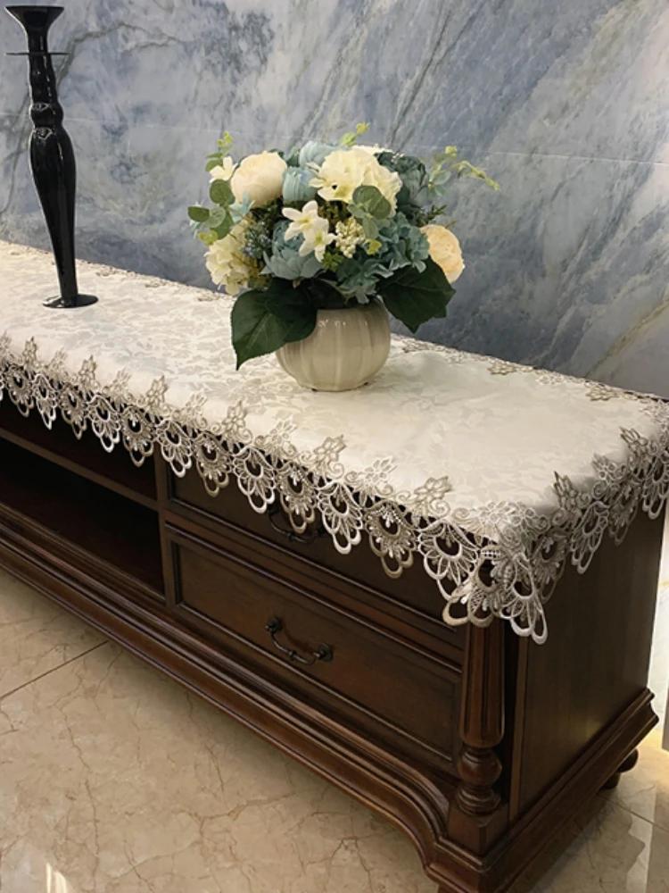 Скатерть прямоугольная европейская кофейная вышитая кружевная тумба под телевизор, чехол для стола, скатерть из ткани с длинной полоской, пылезащитный чехол