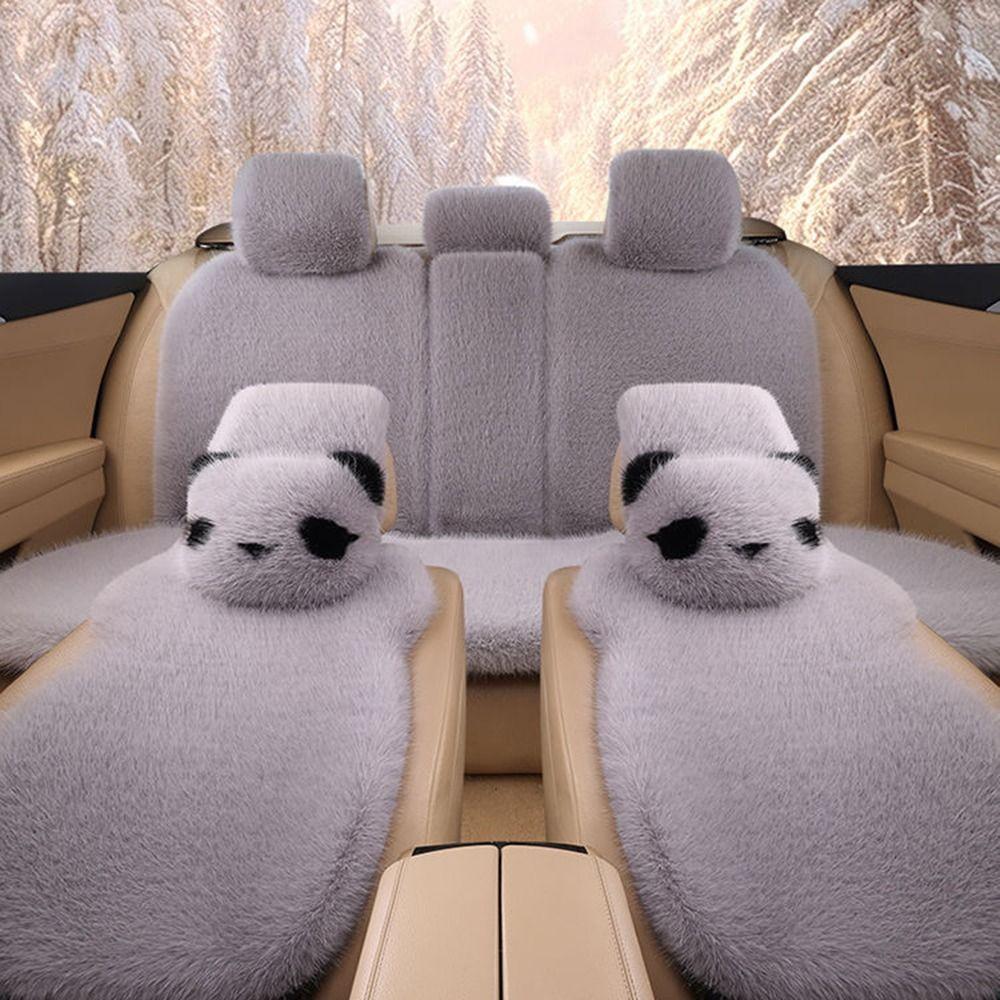 Non-slip Car Plush Cushion Cartoon Panda Backrest Lumbar Support Car Headrest Waist Support Winter