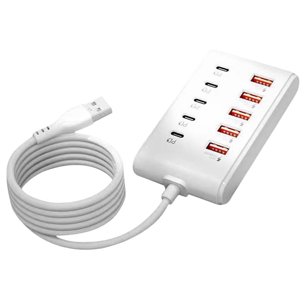 Универсальное зарядное устройство 10-в-1 с несколькими портами USB Type-C, быстрой зарядкой, розеткой, настольный адаптер для быстрой зарядки с USB-хабом PD 1 м