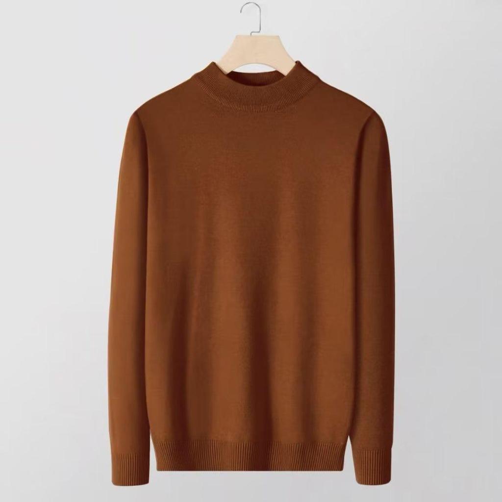 2024 Autumn/Winter Men's Youth Half Turtleneck Knitted Sweater - Casual Mid-Neck Top