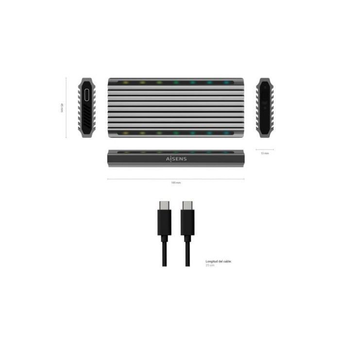 AISENS Caja EXTERNA Disque dur SSD M.2 SATA NVME ASM2-RGB011GR USB 3.2 GEN2 SIN TORNILLOS