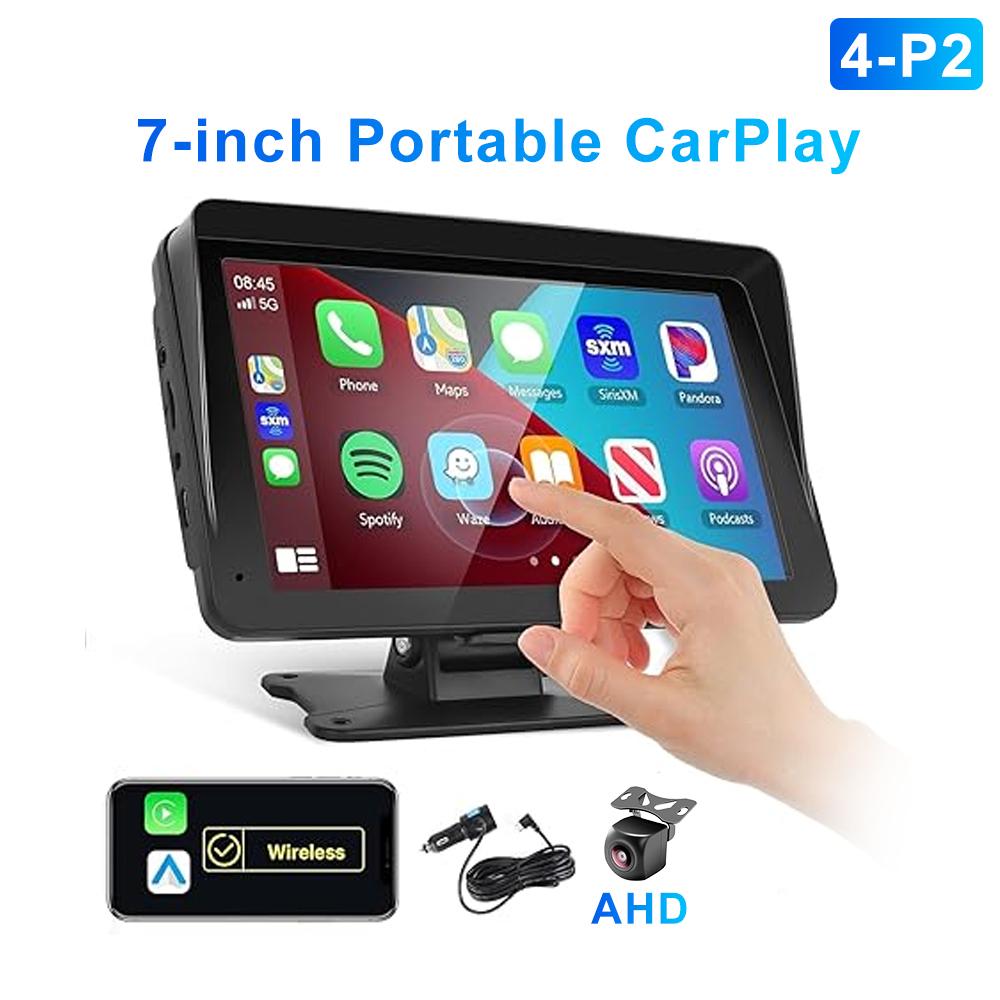 7" / 9" Портативная беспроводная автомагнитола Carplay Android Auto, Мультимедийный плеер, IPS-сенсорный экран, AUX, USB, Bluetooth, Mirror Link, AHD