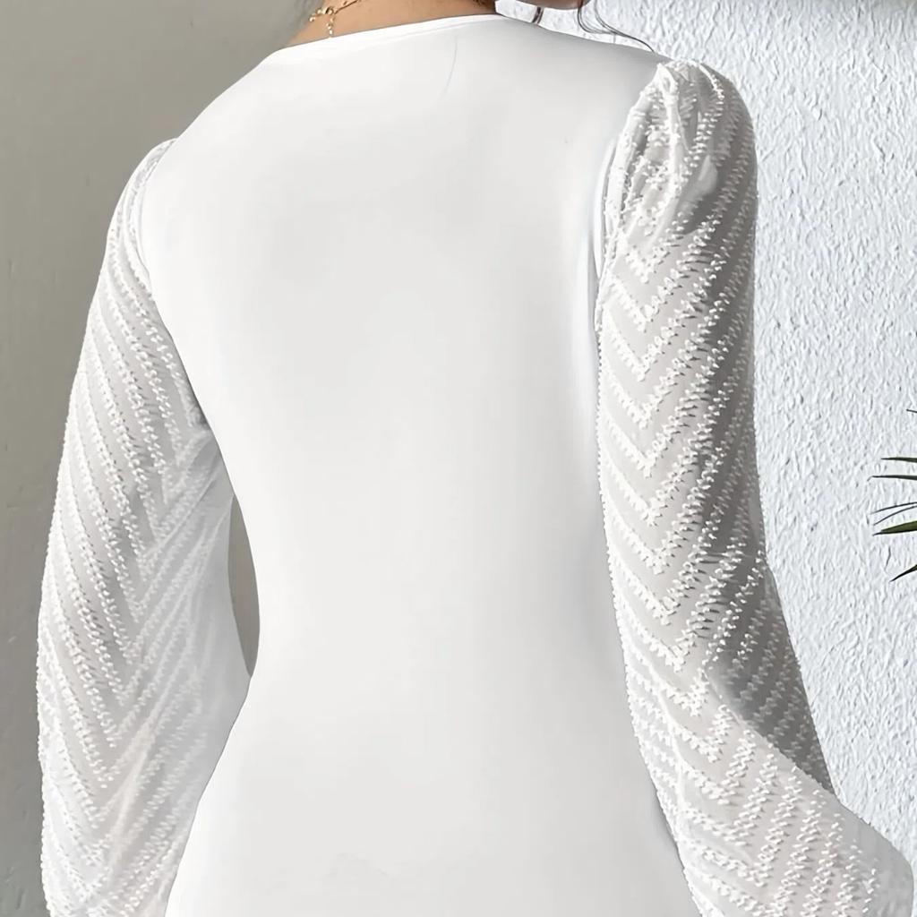 Осень/Зима Новый женский шифоновый пэчворк однотонный трикотажный топ с глубоким V-образным вырезом и длинными рукавами