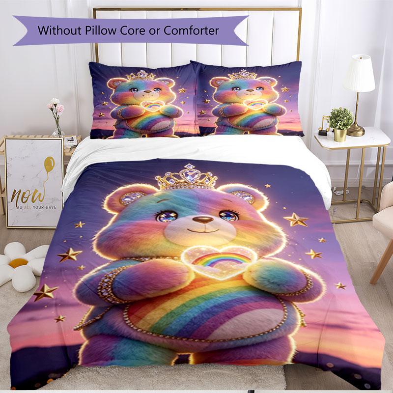 3pcs Duvet Cover Set (1*Duvet Cover + 2*Pillowcase, Without Core), Care Bears Print Soft All‑Season Bedding Set, Home Bedroom Decor Gift