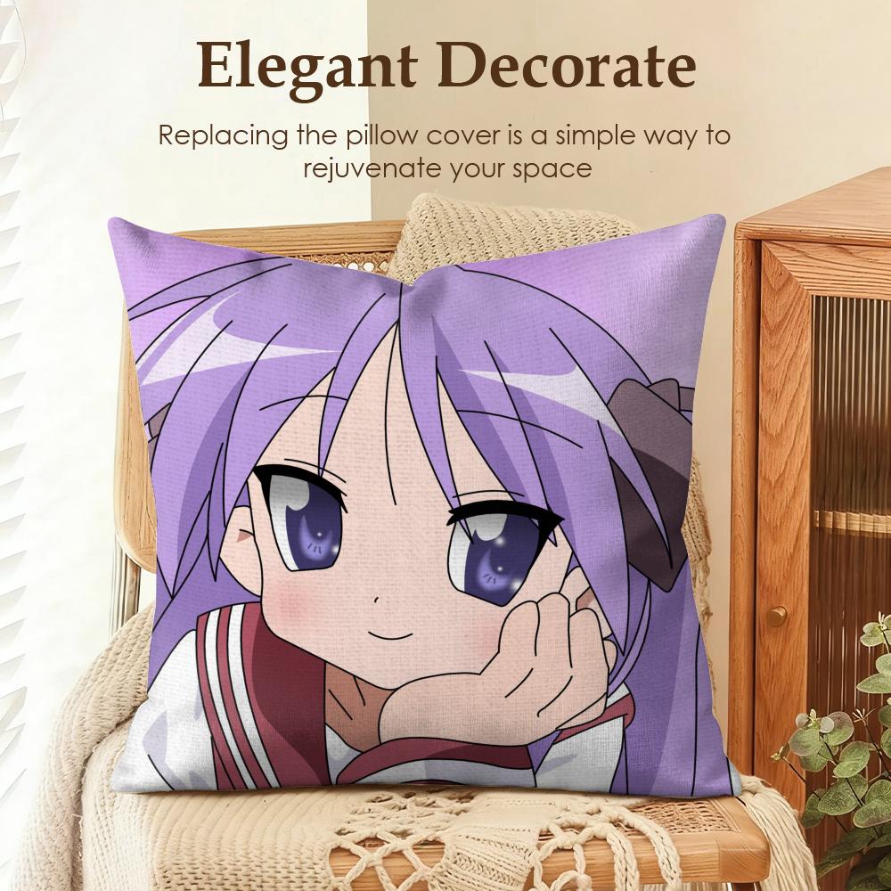 Anime LLucky Star Cushion Cover Natural Linen Organic Fabric DoubleSided Printing Sofa Home Decor Gift Pillow Case