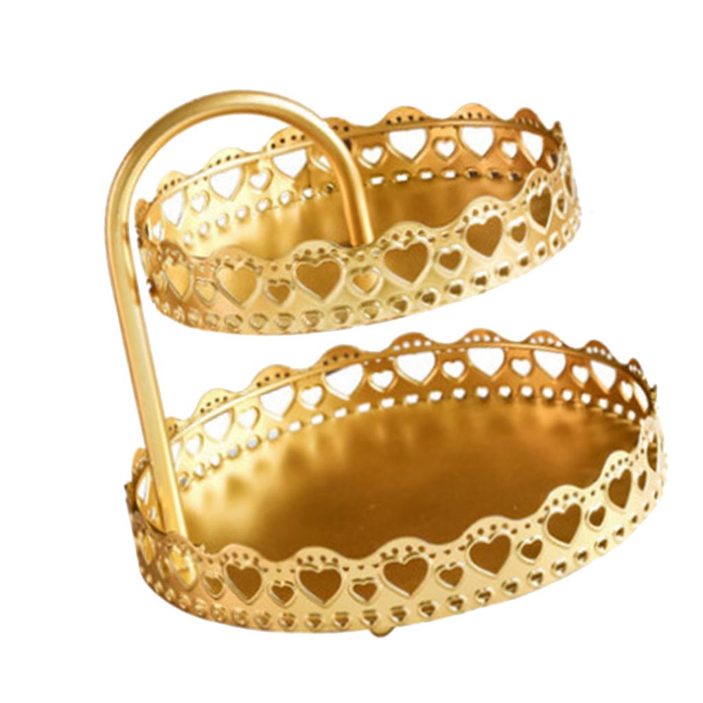 Double Layer Pastry Tray Decorative Copper Gold Biscuits Dessert Display Plate for Wedding Loving