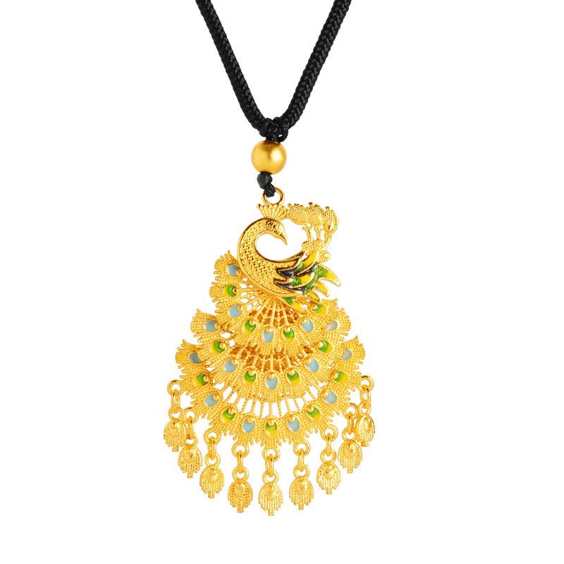 Ethnic Style Enamel Peacock Opening Screen Retro Phoenix Dynamic Necklace Pendant