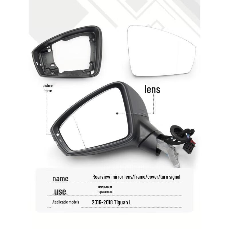 Корпус зеркала заднего вида Volkswagen Tiguan L '16-'18 с крышкой для камеры заднего вида и отражателем указателя поворота.