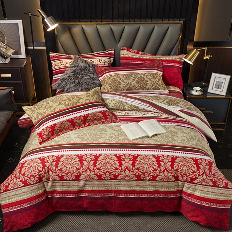 Комплект из четырех предметов из плотного хлопкового потертого материала, легкое роскошное теплое одеяло из чистого хлопкового набивного потертого материала, комплект из четырех предметов из простыни
