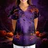 Женский медицинский топ с принтом на Хэллоуин, свободного кроя, с V-образным вырезом, короткими рукавами и карманами для медицинских работников, удобная рабочая одежда