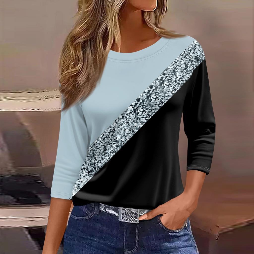 Traf 2025 Women'S Fashion Casual Round Neck 3/4 Sleeve Loose Printed T-Shirt Ladies Top Clothes For Women Shirt For Women