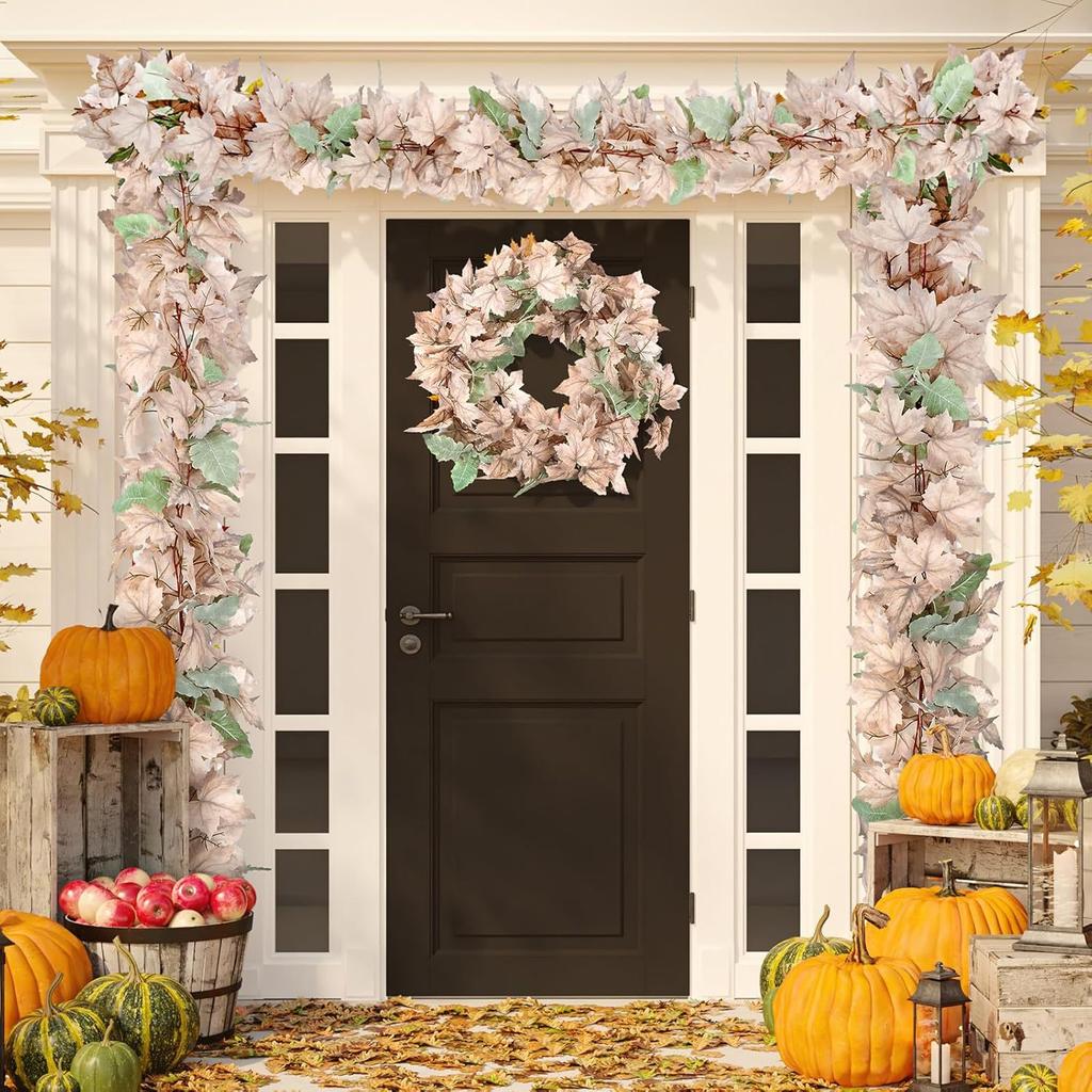 Осенний белый кленовый лист ротанг искусственное зеленое растение кленовый лист Хэллоуин настенное украшение кленовый лист рождественское украшение ротанг