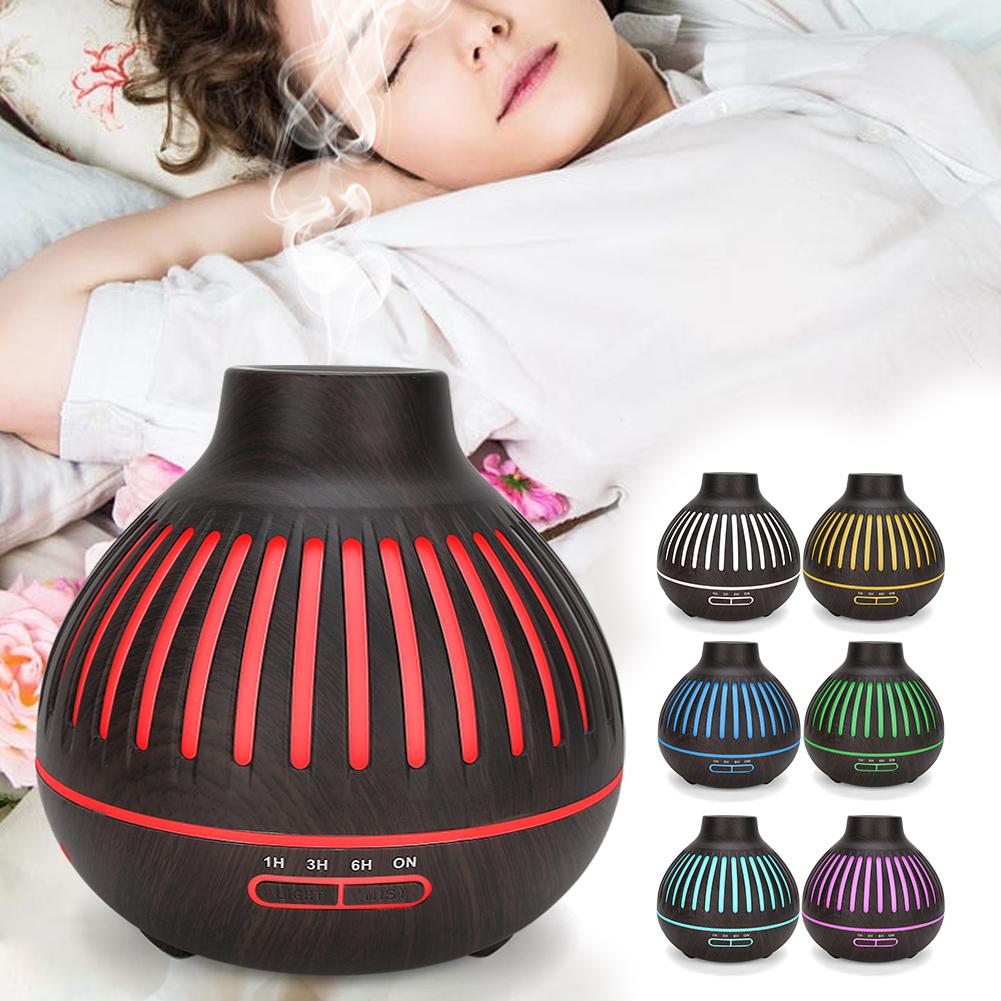 400 мл 7-цветный светодиодный ароматерапевтический увлажнитель воздуха аромадиффузор мини-очиститель воздуха (Текстура темного дерева)