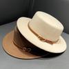 British Style Retro Woolen Top Hat Women'S Autumn And Winter Fashion Versatile Belt Buckle Flat Top Black Jazz Hat Men