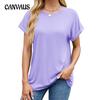 Женская весна и лето, новые однотонные свободные футболки с круглым вырезом и короткими рукавами