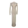 High-Neck Slim Fit Knitted Evening Dress - French Style, Hollow Design for Spring and Autumn