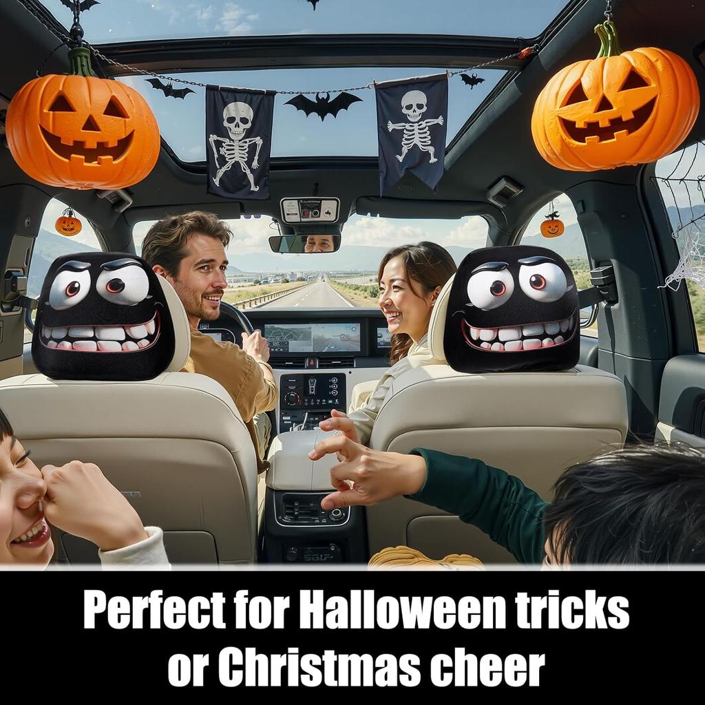 4PCS Funny Cartoon Car Headrest Covers, Cute Funny Cartoon Eyes Car Headrest Covers, CarSeat Head Rest Protector For Auto Front Seat Rest Decoration,
