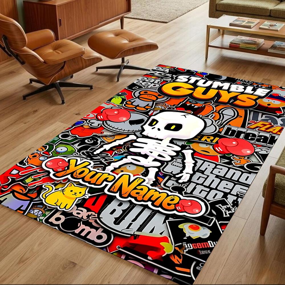 Коврик для пола Stumble Guys с персонализированным именем, офисный коврик, дизайн для уличного прихожей, студенческого общежития, гостиной, противоскользящий ковер, украшение офисов