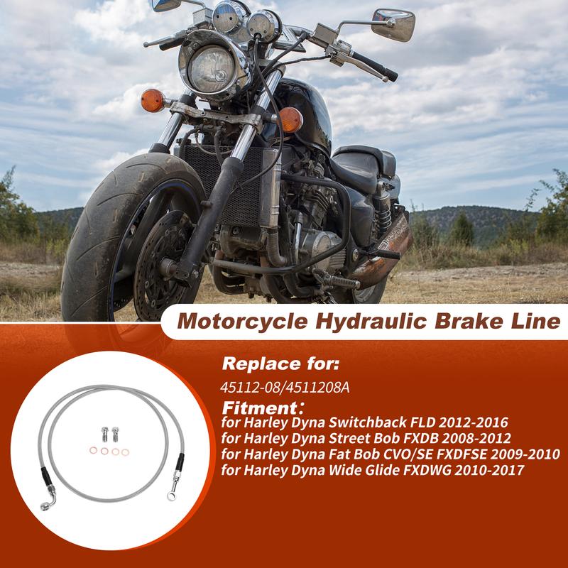 Motoforti 52In Hydraulic Front Brake Line Kit for Harley Dyna No.45112-08 Silver Tone