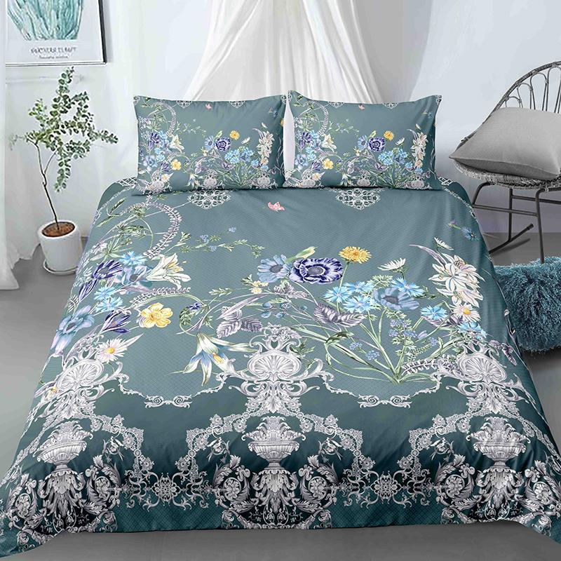Floral Pattern Printed Polyester Duvet Cover Set Flowers Quilt Cover Double Full Queen King Size Bedding Set with Pillowcase
