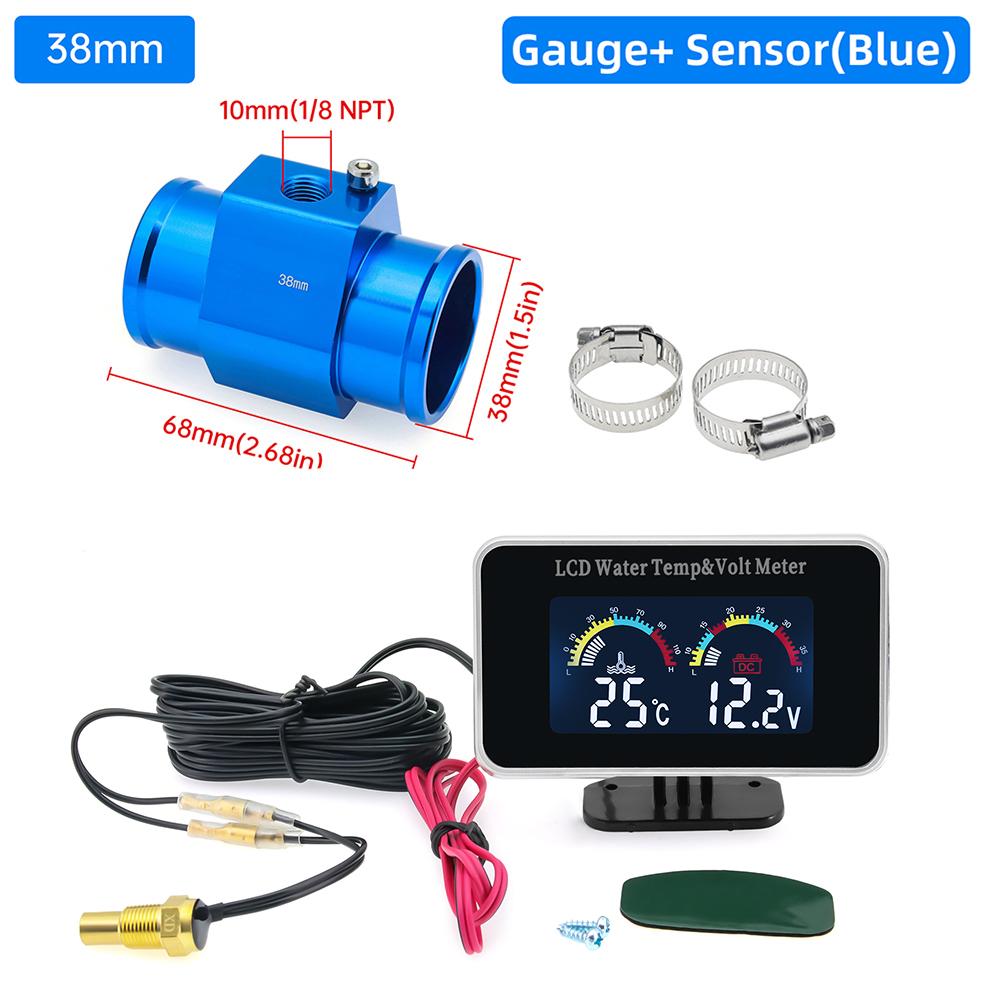 Digital 2 In 1 Water Temperature Meter Voltmeter Car LCD Water Temp Gauge Voltage Meter With 26~40mm Adapter (Option) 12V 24V