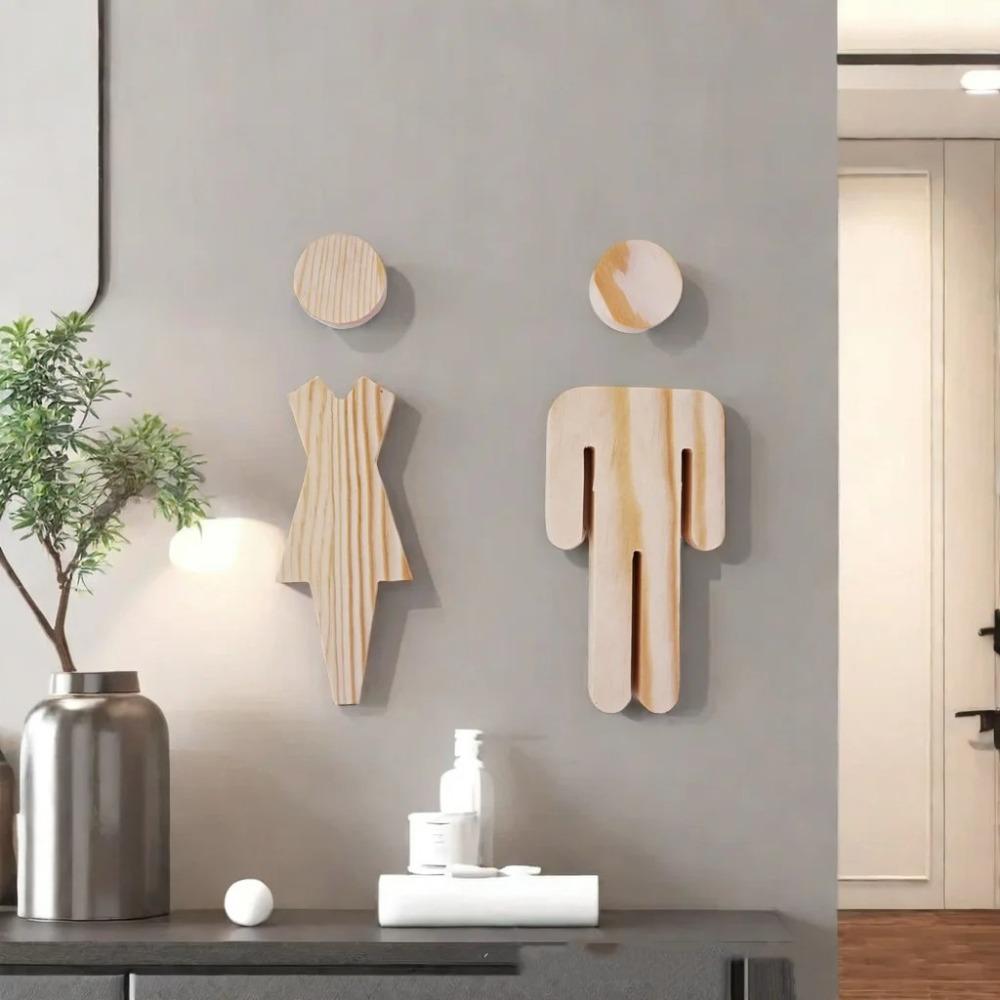 1 Pair Solid Wood Bathroom Sign Men's and Women's WC Door Sign Restroom Sign  Toilet Door Decoration